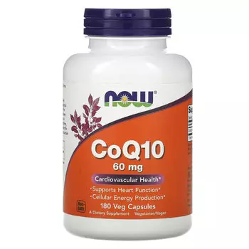 NOW Foods, Коэнзим Q10, 60 мг, 180 вегетарианских капсул