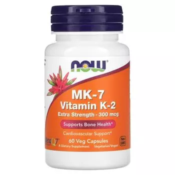 Now Foods MK-7 витамин K2 повышенная сила действия, 300 мкг 60 растительных капсул