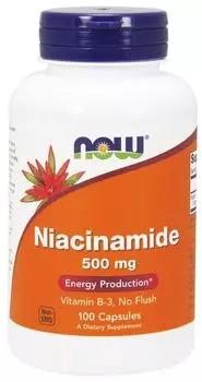 Now Foods Niacinamide 500 mg препарат, уменьшающий чувство усталости и утомления, 100 шт.