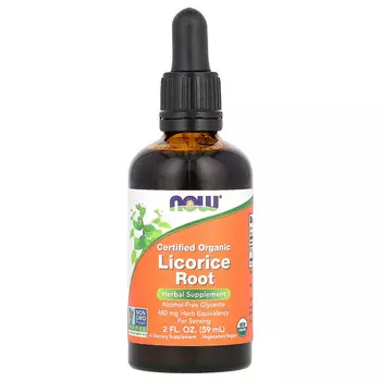NOW Foods, Сертифицированный органический корень солодки, 480 мг, 59 мл (2 жидк. Унции)