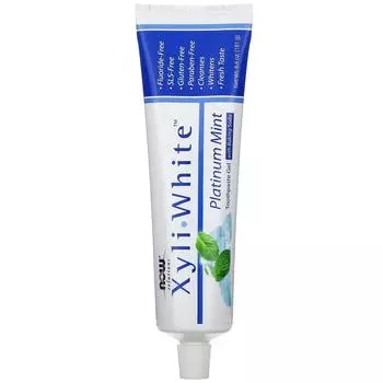 Now Foods Solutions Xyli-White гелевая зубная паста с гидрокарбонатом натрия без фтористых соединений Мята Platinum 6.4 унций (181 г)