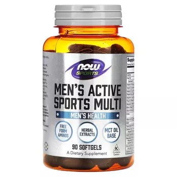NOW Foods Sports Мужские мульти-активные спортивные капсулы, 90 мягких таблеток