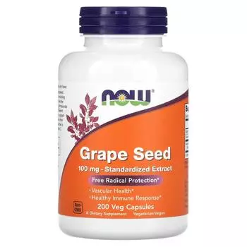 Now Foods Стандартизованный экстракт из виноградных косточек 100 мг 200 капсул с покрытием растительного происхождения