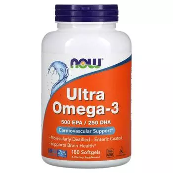 Now Foods Ультра омега-3 500 ЭПК/250 ДГК 180 желатиновых капсул