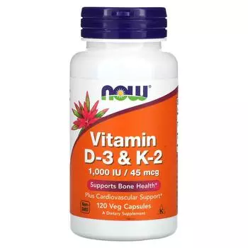 Now Foods Витамины D3 и K2 1000 МЕ / 45 мкг 120 вегетарианских капсул
