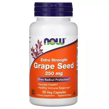 NOW Foods, виноградная косточка усиленного действия, 250 мг, 90 растительных капсул