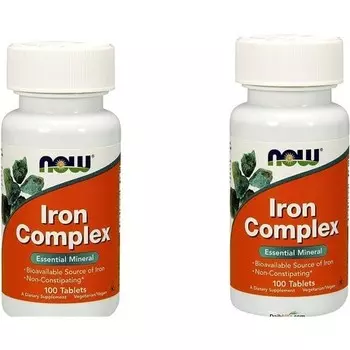 NOW Iron Complex, незаменимый минерал, не вызывающий запоров, 100 таблеток
