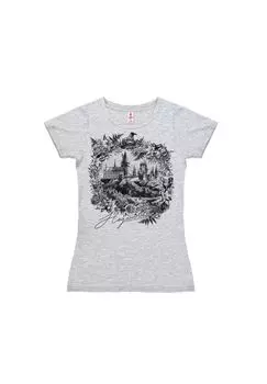 Новая футболка для девочек «Гарри Поттер» - Замок Хогвартс LOGOSHIRT, цвет Grey-melange