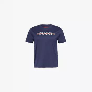 Новая футболка из хлопкового джерси с логотипом 70-х годов Gucci, синий