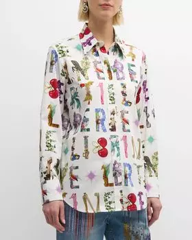 Новая классическая рубашка на пуговицах спереди с декоративными буквами Libertine, цвет Whtmu