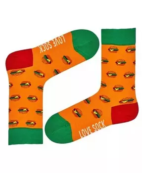 Новинка Burger, хлопковые разноцветные веселые носки для экипажа Love Sock Company, оранжевый
