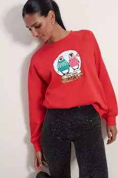 Новинка рождественский свитшот Penguin Snow Globe украшенный пайетками Next, красный