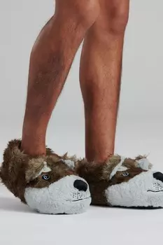 Новинка тапочки Wolf 3D Loungeable, коричневый