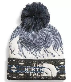Новинка The North Face, шапка-бини с помпоном и графическим принтом в горах, синий