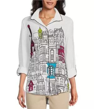 Новинка, туника на пуговицах с длинными рукавами и язычками John Mark, тканый проволочный воротник с принтом, белый