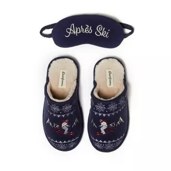 Новинка женских праздничных вязаных тапочек Dearforms и маски для глаз Dearfoams, цвет Peacoat