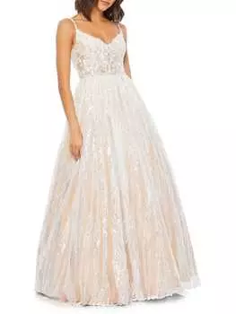 Новое кружевное бальное платье Mac Duggal Ivory nude