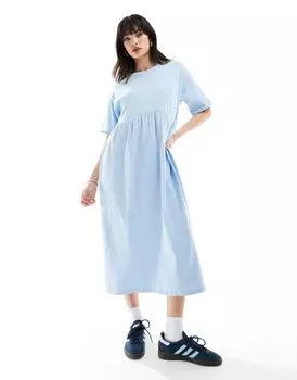 Новое выстиранное нежно-голубое платье миди с короткими рукавами и швами ASOS DESIGN