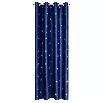 Новогодняя штора 140х250 см темно-синяя с украшением снежинка Eurofirany, синий