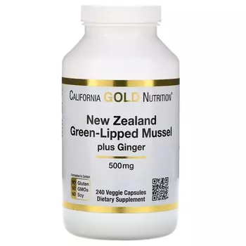 Новозеландская формула для здоровья суставов с зеленогубыми мидиями и имбирем, 500 мг, 240 растительных капсул California Gold Nutrition