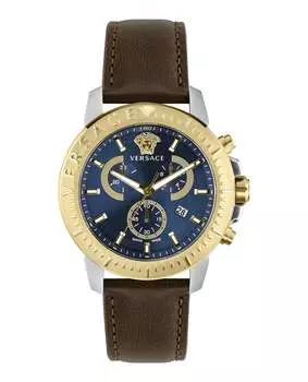 Новые часы с ремешком Chrono Versace, коричневый/золотой/синий