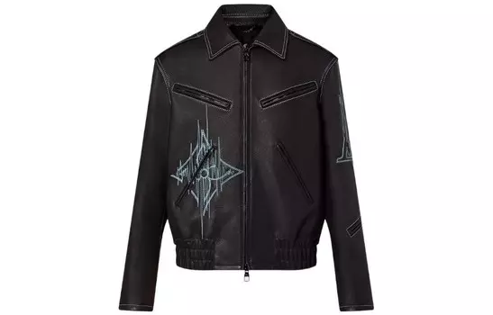 Новые квартальные продукты LV Leather Jacket Men Black Louis Vuitton, черный