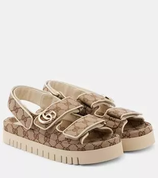 Новые сандалии Marmont GG с кожаной отделкой Gucci, Beige Ebony/New Ivoi