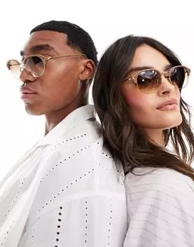 Новые солнцезащитные очки Ray-Ban Clubmaster бежевого цвета с бронзовыми линзами