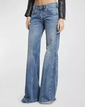 Новые удлиненные джинсы-клеш Stella McCartney, цвет Mid Blue V