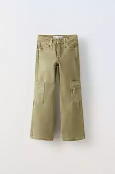 Новые узкие джинсы-карго ZARA, зеленый