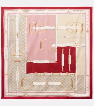 Новый шелковый шарф Majo из твила Gucci, Bordeaux/Pink