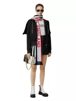 Новый женский длинный шарф Burberry синего цвета/кашемира с логотипом