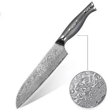 Нож Damascus Santoku 18,5 см, 67-слойная дамасская сталь, в подарочной упаковке WolfCut