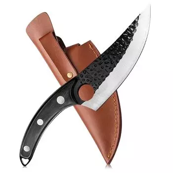 Нож для обвалки ятагана, нож для мясника, японский нож, нож шеф-повара для филе из углеродистой стали, кухонный, для кемпинга, барбекю с ножнами, черная ручка ZENG