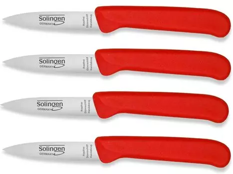 Нож для овощей, нож для очистки овощей, красный из Золингена, нож, кухонный нож, набор из 4 шт., прямой, острый универсальный нож, Германия, нержавеющая сталь, нержавеющий, тонкий срез, ручной курок, можно мыть в посудомоечной машине InstrumenteNRW