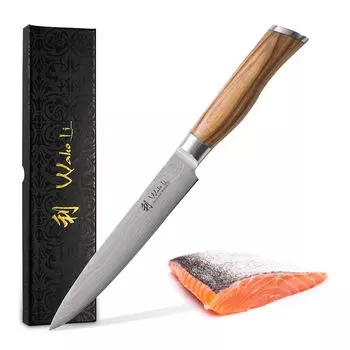 Нож для разделки Wakoli Damascus, длина лезвия 17,00 см, с ручкой из оливкового дерева