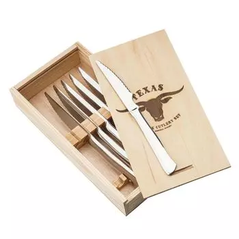 Нож для стейка АСФАЛЬД ФИЛЕ 6 шт. на 6 персон в деревенском деревянном ящике, нержавеющая сталь 18/10 ASPHALD