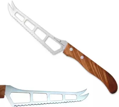 Нож для сыра из оливкового дерева, (1 шт.), зубчатый вырез, с ручкой из оливкового дерева Olivenholz-erleben Общая длина 25,5 см, Длина лезвия 12 см., цвет natur/edelstahlfarben