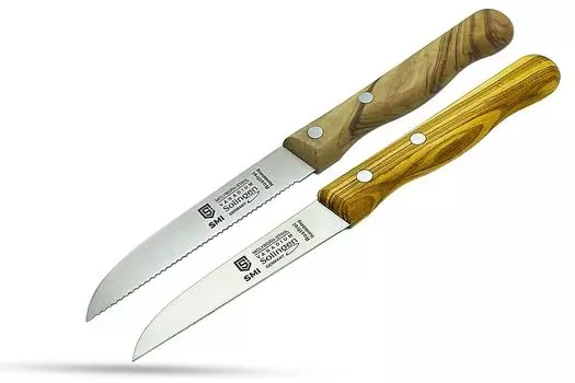 Нож для томата SMI Solingen, кухонный нож, нож для очистки овощей, 2 предмета, нож для фруктов, деревянный, зубчатый и прямой