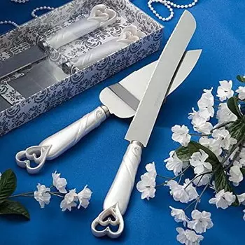 Нож для торта и набор для подачи Infinity Wedding, белый