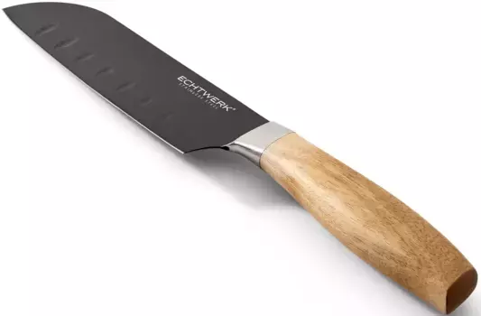 Нож ECHTWERK Santoku "Классик" (1 шт.), изготовлен из высококачественной стали, рукоять из дерева акации, черный вариант, 15 см Общая длина 28,9 см, Длина лезвия 15 см., черный