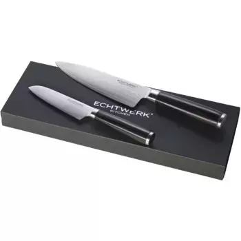 Нож ECTWERK Santoku, (набор, 2 шт.), из стали Дамазене, ручки ножа из дерева Пакка, ящик для хранения, 2 шт Echtwerk, черный