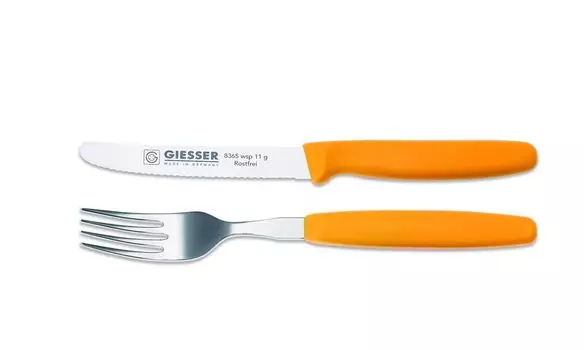 Нож Giesser, набор столовых приборов, вилка + нож для томатов, 11см, волна, острый цвет - желтый GIESSER MESSER