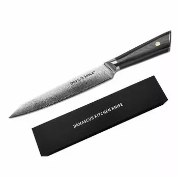 Нож из дамасской стали Devil's Hole | разделочный нож | Профессиональный поварской нож | острый кухонный нож | Черный Devils's Hole