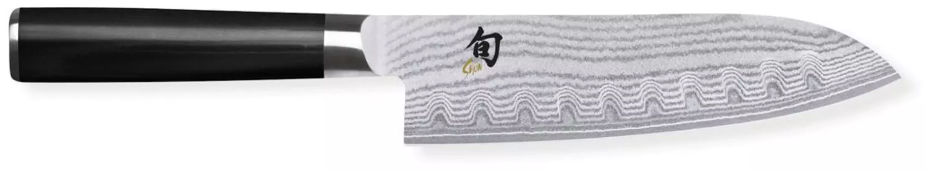 Нож Кай KAI Shun Classic Damascus Santoku с фестончатым краем, длина клинка 18 см, черный