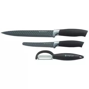 Нож поварской, кухонный нож, овощечистка, набор ножей, нож, универсальный набор ножей, 3 шт AMBITION, черный