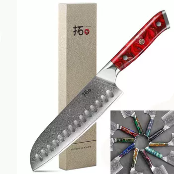 Нож японский с коричневой ручкой Turwho Santoku VG10