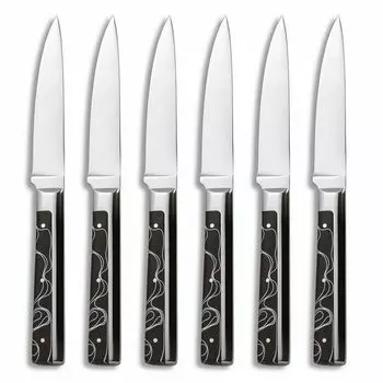 Ножи для стейка Comas Kilimanjaro, набор из 6 шт., ножи для мяса с декорированной ручкой, нержавеющая сталь, акрил, черный, 24,5 см, 7067
