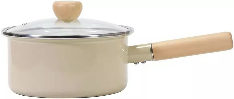 NQ-0116 Кастрюля Carino, эмалированная кастрюля, 7,1 дюйма (18 см), кремового цвета, со стеклянной крышкой, IH, совместимая со всеми источниками тепла Bestco, Cream