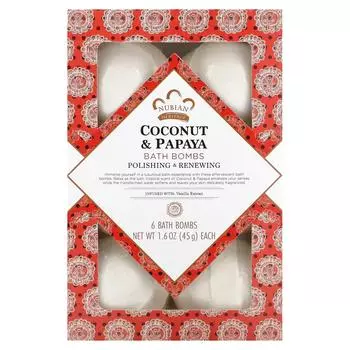 Nubian Heritage Бомбочки для ванны с кокосом и папайей 6 бомб для ванн 45 г (1,6 унции)